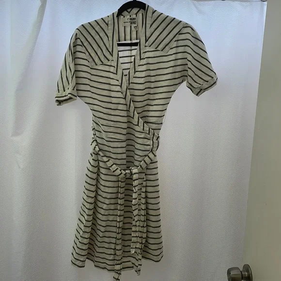 L'ogan Dresses | L'ogan For Target White & Black Striped Short Sleeve 100% Linen Wrap Dress Xs | Color: Black/White | Size: Xs | Inna_Spk's Closet